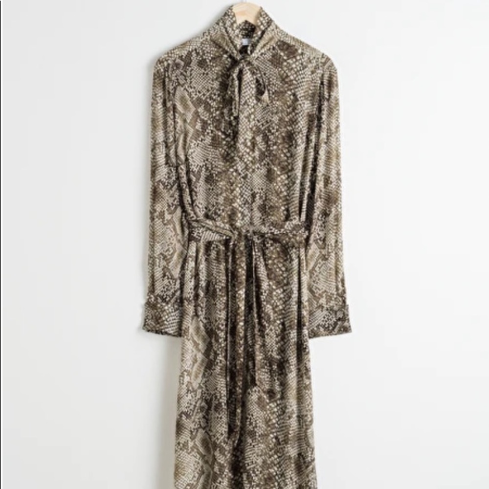 & Other Stories Snake Print Pussy Bow Dress
